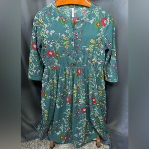 Lee Cooper Forest Green Floral Printed Dress 3/4 sleeve size L